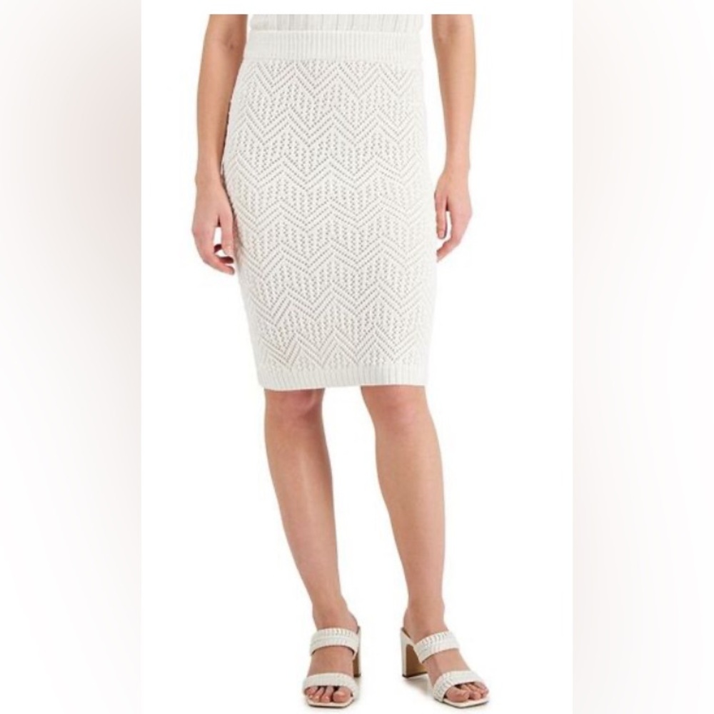 Donna Karan M Crochet White Midi Skirt